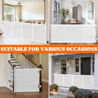 Pawtners Retractable Baby Gates Extra Wide, 41" Tall Extends up to 200" Wide, Dog Gate Indoor for Stairs, Pet Gate with Support Rods for Doorways Hallways Garage Indoor & Outdoor-White