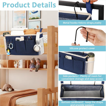 Loghot Bedside Caddy/Bedside Storage Bag Hanging Organizer for Bunk and Hospital Beds,Dorm Rooms Bed Rails,Can be Placed Glasses,Books,Mobile Phones,Keys (White)