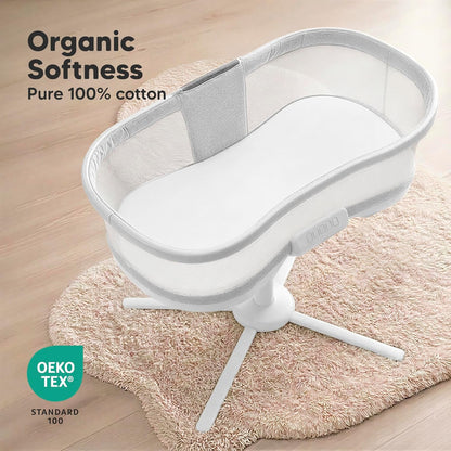 2-Pack Organic Bassinet Sheets for Girls, Boys - 100% Cotton Bassinet Mattress Sheets Compatible with Halo Bassinest Swivel Sleeper, Graco, Baby Delight, Chicco, Unisex Fitted Bassinet Sheets (Elly)