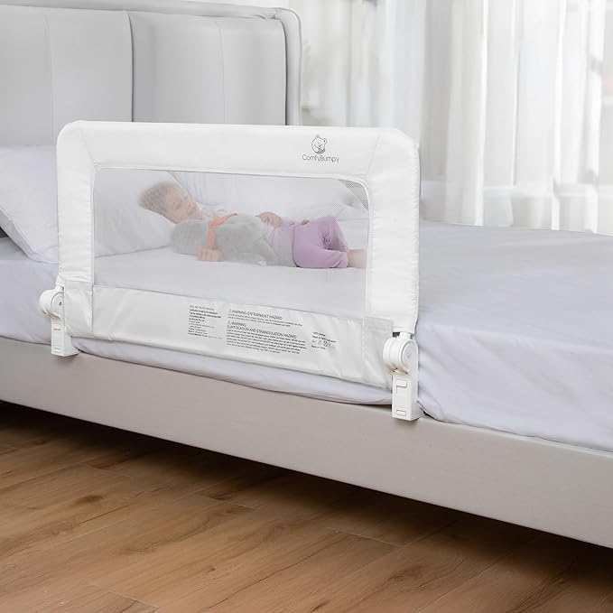 ComfyBumpy 1-Pack Bed Rail for Toddlers 35.5" L x 19.5" H | Toddler Bed Rails for Twin, Full & Toddler Mattress Size | Swing Down Rail Guard | Mattress Side Rail for Kids | White