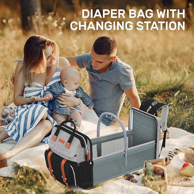 Diaper Bag Backpack with Changing Station,Large Baby Backpack for Travel Multifunctional Baby Bag for Mom & Dad, GrayBlack