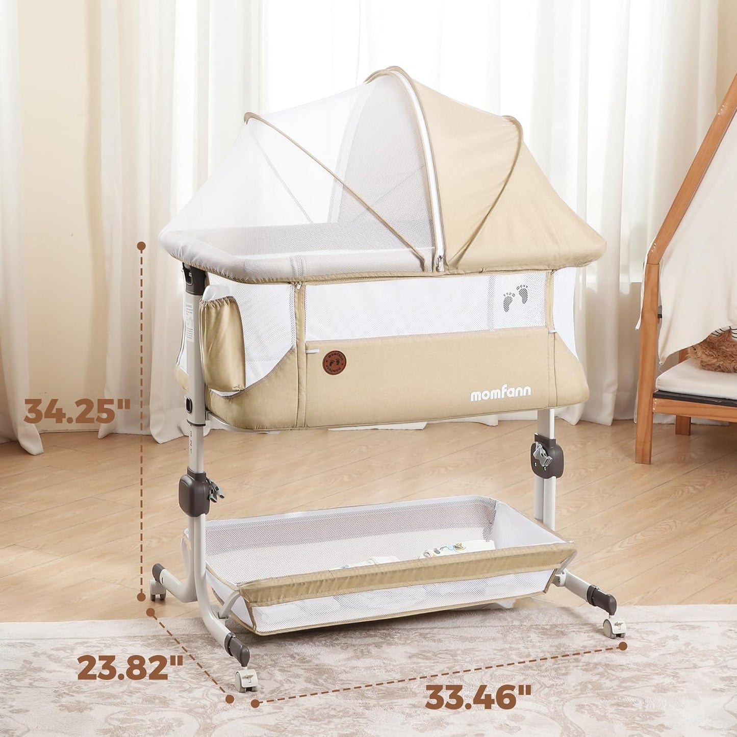 Baby Bassinet, Bedside Sleeper for Newborns Convertible Co-Sleeper Crib with Breathable Mesh, 6-Level Height Adjustment, Built-In Storage, Foldable Portable Bassinet for Home or Travel, Pink & Purple