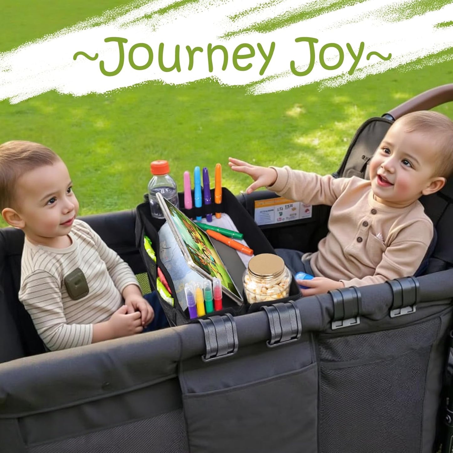 Babenest Stroller Snack Tray for Wonderfold Wagon W2, Foldable Thickened Snack Tray with Cup Holder, Storage Mesh Bag & Pen Slot, Easy to Clean Snack Board for Drawing
