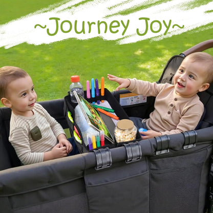 Babenest Stroller Snack Tray for Wonderfold Wagon W2, Foldable Thickened Snack Tray with Cup Holder, Storage Mesh Bag & Pen Slot, Easy to Clean Snack Board for Drawing