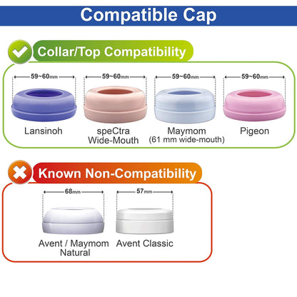 Maymom Screw Lids Aka Travel Caps with Rewritable Sealing Disc Compatible with Avent Bottle, Maymom Wide Mouth Bottles; Cap Replace Avent Natural Bottle Sealing Ring and Sealing Disc, 6pcs. (Blue)