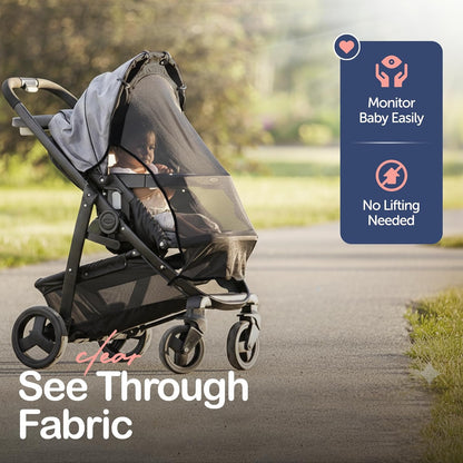 Stroller Sun Shade Extender – Universal Clip-On Baby Stroller Sun Shade Cover, UV Protection, Breathable See-Through Mesh, Adjustable Fit, Large Black