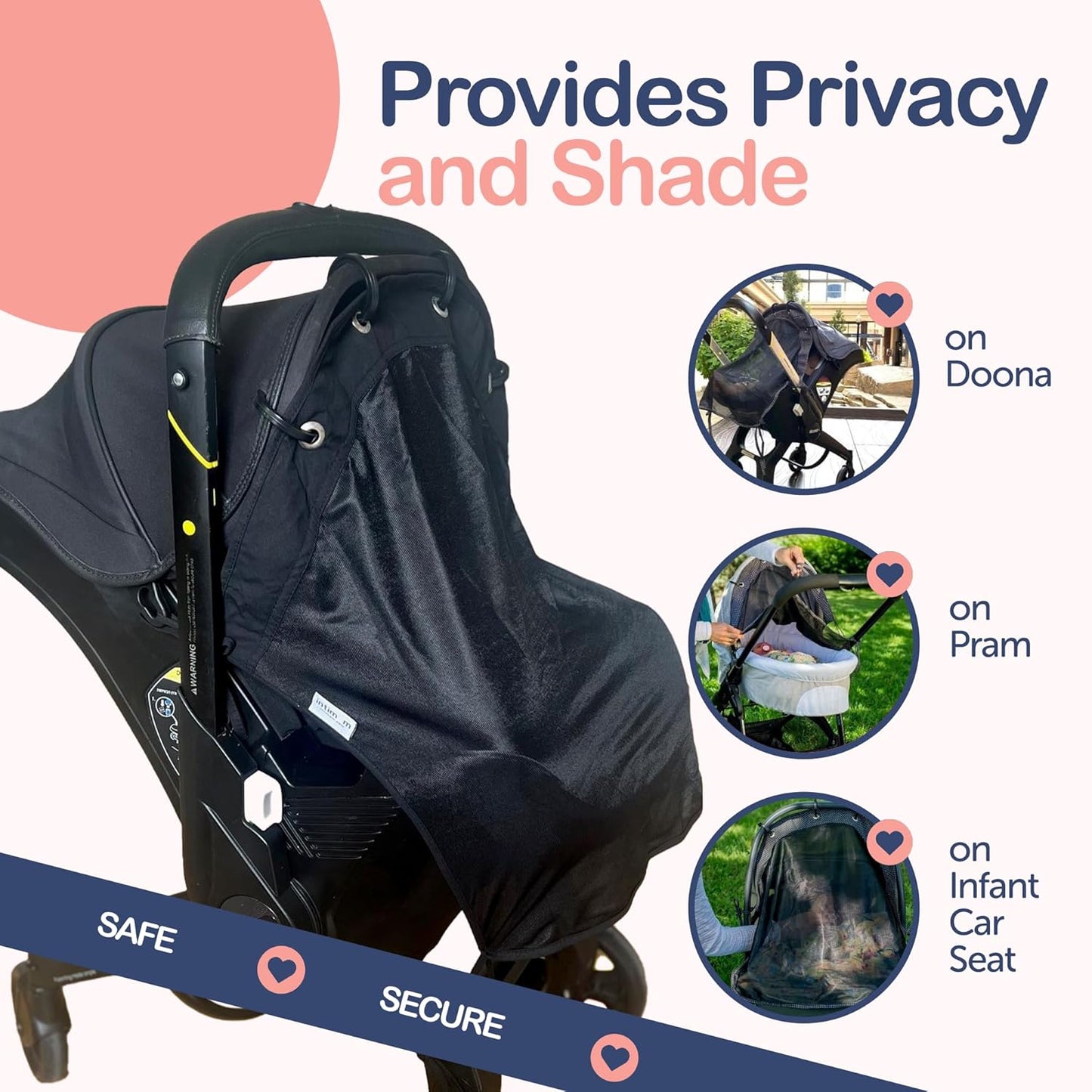 Stroller Sun Shade Extender – Universal Clip-On Baby Stroller Sun Shade Cover, UV Protection, Breathable See-Through Mesh, Adjustable Fit, Large Black