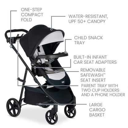 Britax Brook+ Modular Baby Stroller, Ultra-Lightweight Infant and Toddler Stroller with SafeWash Insert and 4 Ways to Stroll, Graphite Onyx