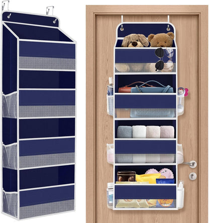 SpaceHacks 1 Pack Over The Door Organizer, Hanging Storage Organizer with Clear Window, 40lb Ultra Sturdy Large Capacity Room Organizer for Pantry Laundry Bathroom Nursery Closet Baby Essential (Grey)