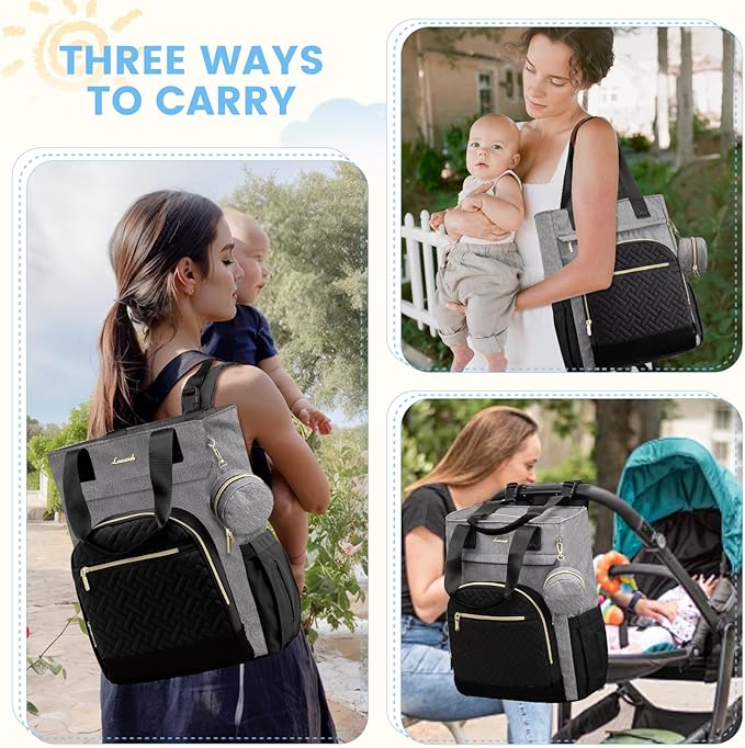 LOVEVOOK Diaper Bag Backpack, Large Capacity Portable Baby Bag with Foldable Diaper Changing Pad, Waterproof Baby Diaper Bags Gift for Mon Dad, Slate Ebony