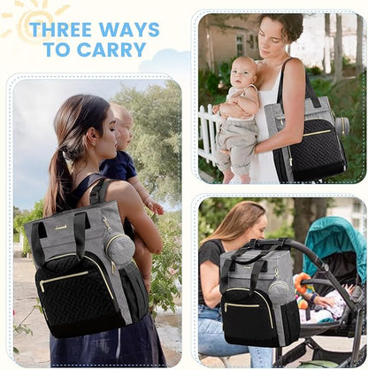 LOVEVOOK Diaper Bag Backpack, Large Capacity Portable Baby Bag with Foldable Diaper Changing Pad, Waterproof Baby Diaper Bags Gift for Mon Dad, Slate Ebony