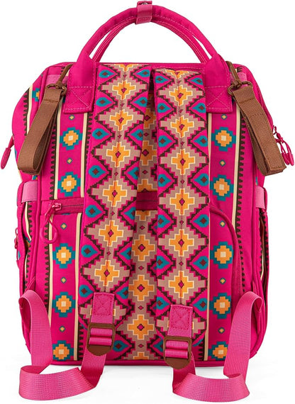 Wrangler Aztec Backpack Organized Daypack Travel Baby Bag with Stroller Strap and Side Bottle Pockets WG2204-9110HPK