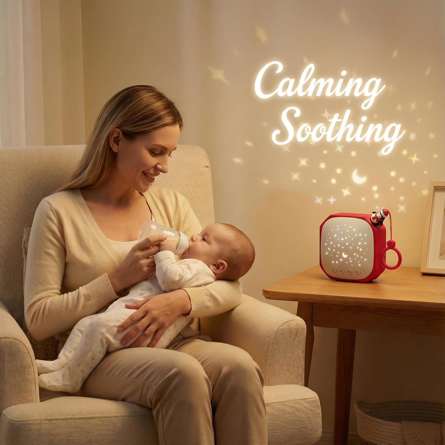 Portable White Noise Sound Machine with Star Projector | Sound Therapy Calm Music Machine Baby Sleep Soother with Hook for Home, Car Travel, Nursery, Infant, Kids Gifts (Lucky Cat)