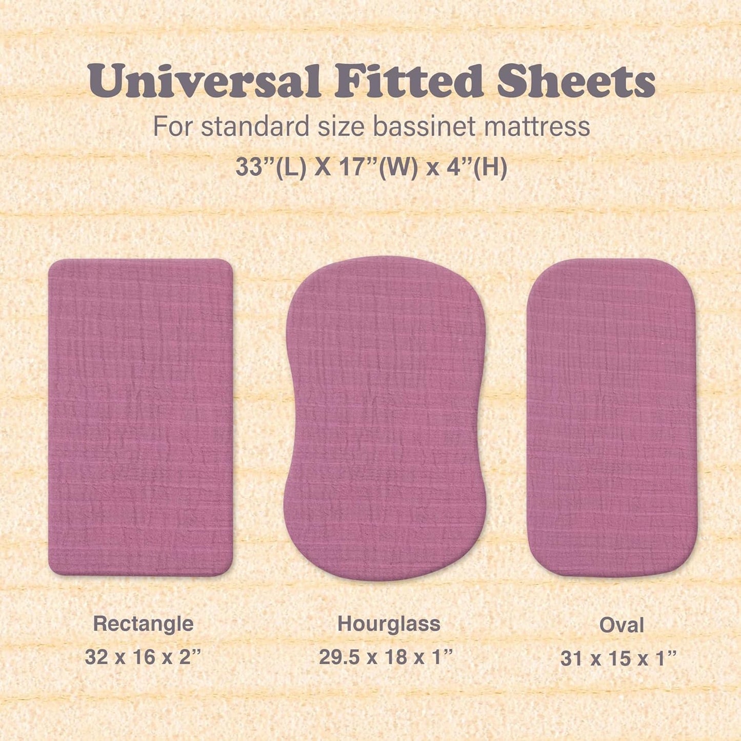 3-Pack Bedside Sleeper Bassinet Sheets | GOTS Certified Organic 100% Muslin Cotton | Ultra Soft & Breathable | 33×20×4” Fitted Sheets | Universal Fit 29–33” x 17–21” Pads