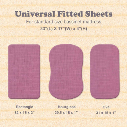 3-Pack Bedside Sleeper Bassinet Sheets | GOTS Certified Organic 100% Muslin Cotton | Ultra Soft & Breathable | 33×20×4” Fitted Sheets | Universal Fit 29–33” x 17–21” Pads