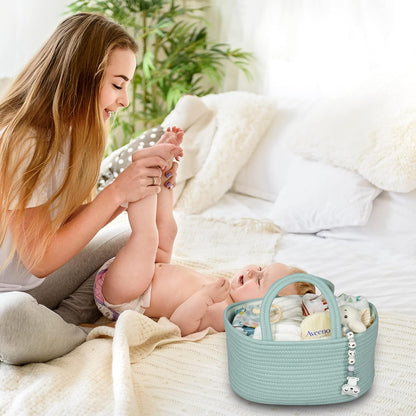 Baby Diaper Caddy Organizer for Girl Boy Rope Nursery Storage Bin Basket Portable Holder Tote Bag for Changing Table Car Travel Baby Shower Gifts Newborn Essentials Registry Must Have Items Pink