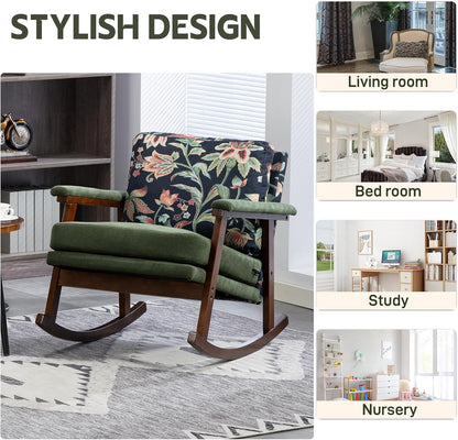 Rocking Accent Chair, Nursery Upholstered Glider Cozy Small Rocker Rocking Chair for Adult, Comfy Side Modern Arm Chair for Living Room/Bedroom/Offices/Balcony-White