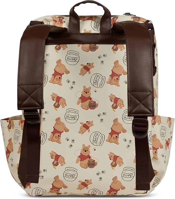 Disney Diaper Bag Backpack with Changing Pad Winnie the Pooh – 16” Nylon Baby Bag for Parents, Insulated Bottle Holders, Multiple Storage Pockets