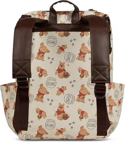 Disney Diaper Bag Backpack with Changing Pad Winnie the Pooh – 16” Nylon Baby Bag for Parents, Insulated Bottle Holders, Multiple Storage Pockets