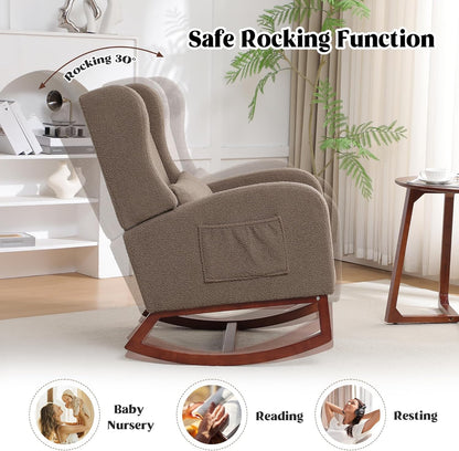 HCHAIRH Rocking Chair Nursery, Nursery Rocking Chairs with Foot Rest, Comfy Fabric Glider Rocker Nursing Chair with High Back for Nursing, Living Room, Bedroom, Beige
