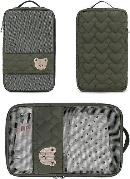 MOMIGO Baby Diaper Bag Organizer Pouches - 2 Pack Waterproof Pod Hanging Diaper Bag Cute Bear Mesh Bag Reusable, Washable or Baby Cloth Diapers