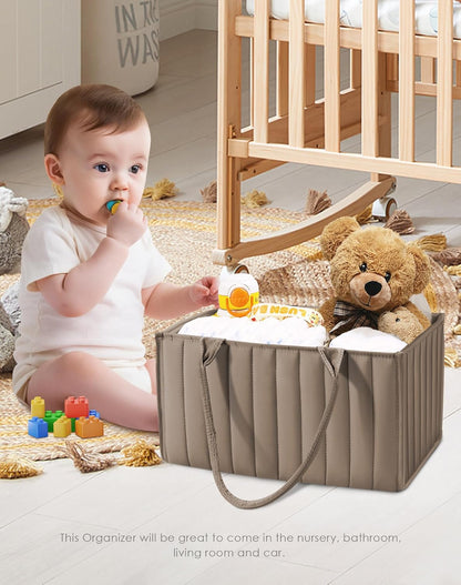 SWEET DOLPHIN 2-Pack Quilted Diaper Caddy Organizer – Premium Puffer Style Nursery Storage Bins – Water-Resistant & Wipeable Changing Table Organizer – Trendy Tote for Home & Car Travel - Mocha Brown