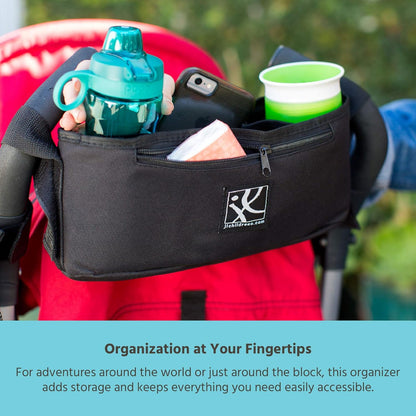 J.L. Childress Cargo 'N Drinks Parent Tray - Universal Stroller Organizer - Stroller Accessory with Insulated Cup Holders and Cell Phone Pocket - for Umbrella Strollers, Doona, Graco and More - Black