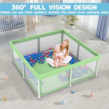 TOREVSIOR Foldable Baby Playpen with Mat, 50"×50" Collapsible Play Pen for Babies and Toddlers, Indoor & Outdoor Kids Safety Play Pen, Portable Play Yard, Foldable Baby Playpen with 50 Ocean Balls