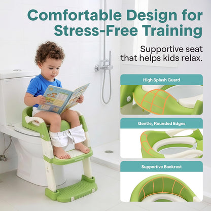 SereneLife 2-in-1 Potty Chair & Potty Training Seat with Step Stool Ladder - Height Adjustable Kids/Toddler Toilet Seat with Stable Anti-Slip Design, Cushioned Seat & Splash Guard For Boys Girls