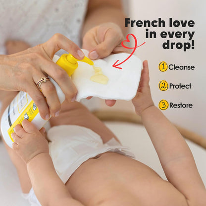 La Petite Creme French Premium Liniment Baby Lotion - Diaper Cream Alternative to Wet Wipes - Gentle Moisturizer & Skin Cleanser, USDA Certified Organic Ingredients - Newborn Essentials (8 oz)