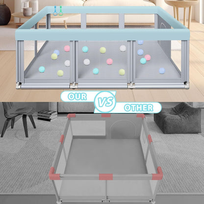 Fshibila 74" ×50" Large Baby Playpen, Baby Playard for Babies and Toddlers, Baby Fence Play Pens for Indoor & Outdoor, Sturdy Safety Play Yard with Soft Breathable Mesh, Anti-Fall, Grey