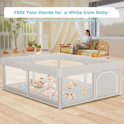 besuhot Baby Playpen Extra Large Play Yard 74" x 50" Playpen for Babies and Toddlers with Anti-Slip Suckers and Zipper Gate, Safety Baby Activity Center for Indoor & Outdoor