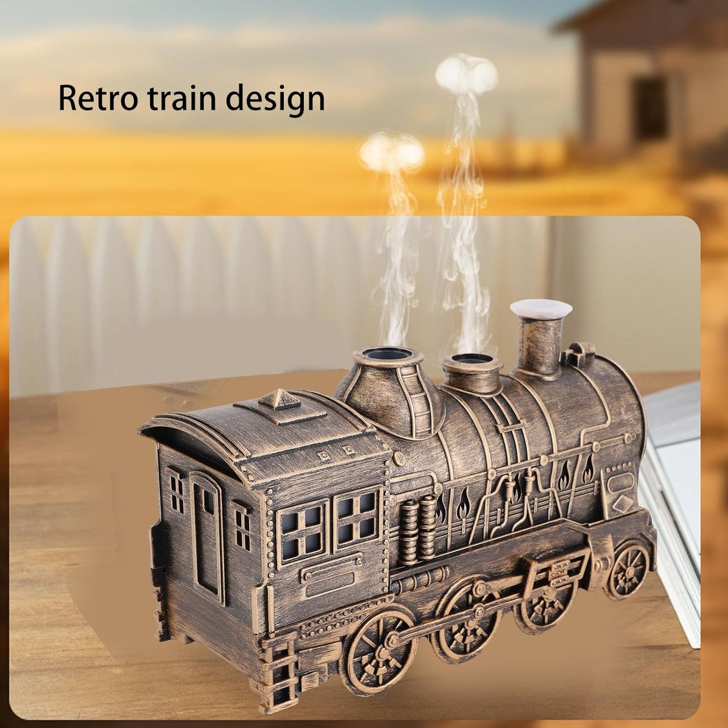 300ml Train Diffusers for Essential Oils, Cool Mist Aromatherapy Diffuser with Dual Nozzles, Quiet Vintage Steam Train Design, 2/8H Timer, for Bedroom, Office, Desktop, Christmas Gift