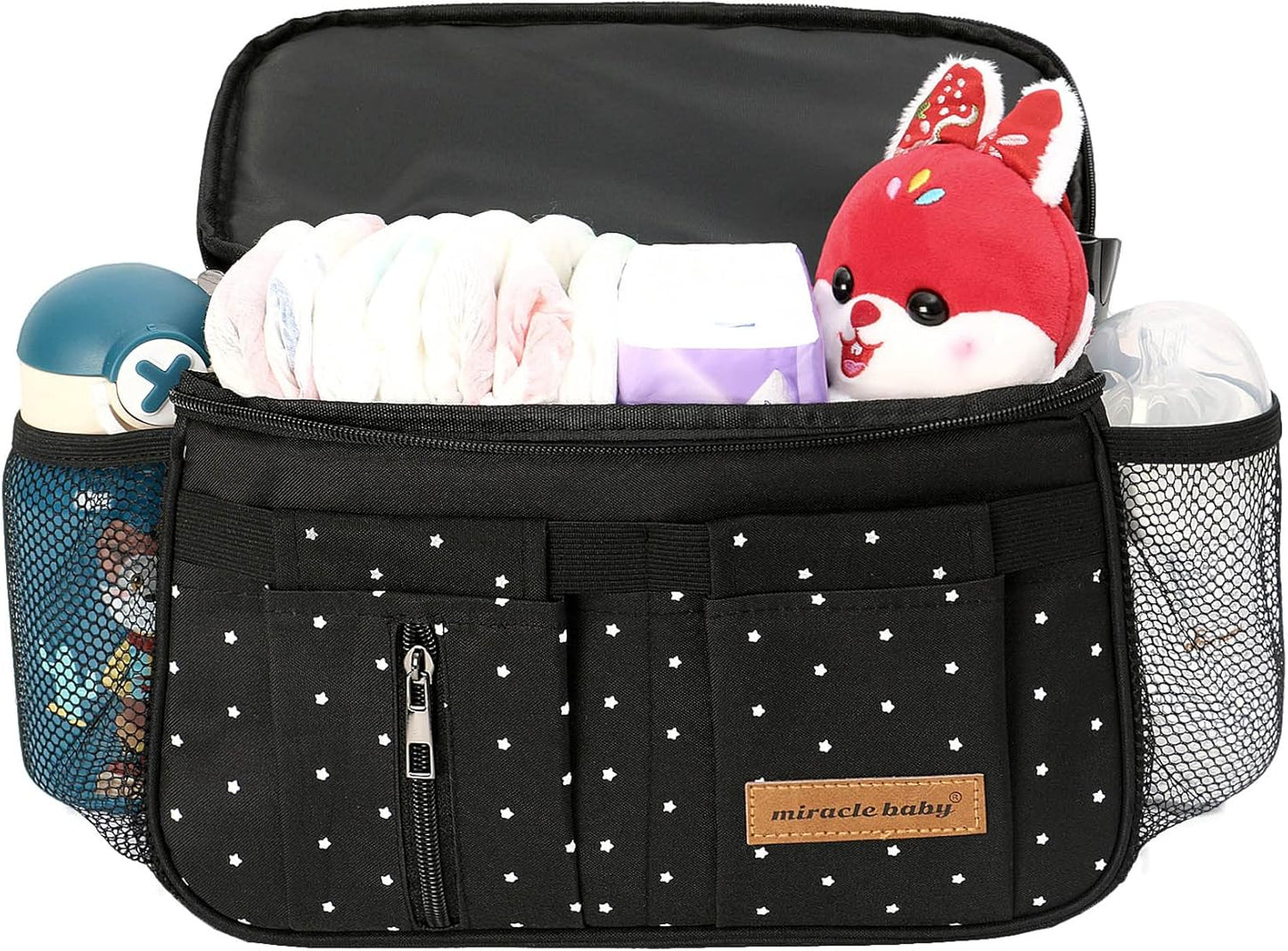 Miracle Baby Stroller Organizer Bag for Mom,Universal Stroller Storage Caddy Diaper Bag- Compatible with Most Stroller - Multifunctional Larg(Grey Star)