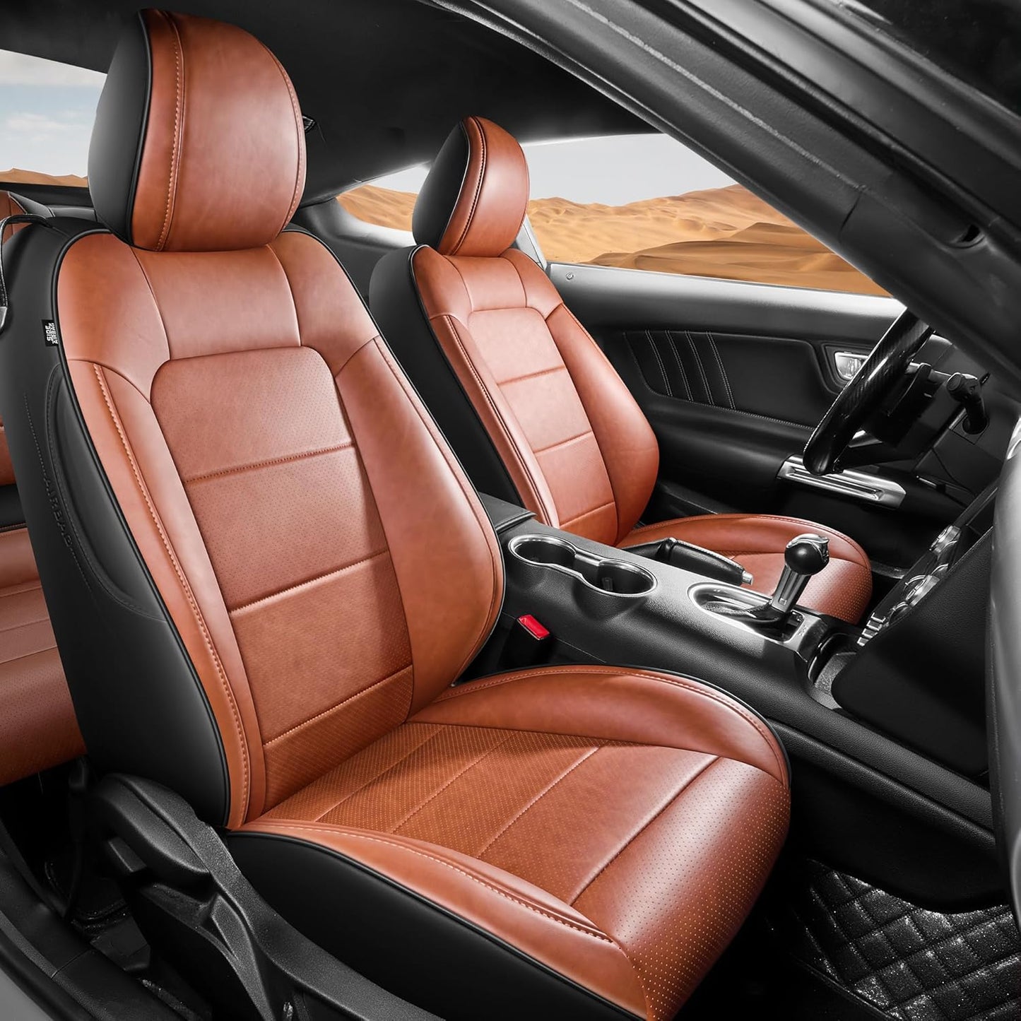 Custom Fit Ford Mustang Convertible Seat Cover 2015 2016 2017 2018 2019 2020 2021 2022 2023 2024 2025 2026, Faux Leather Car Seat Cover Full Set (Convertible-Red+Balck)