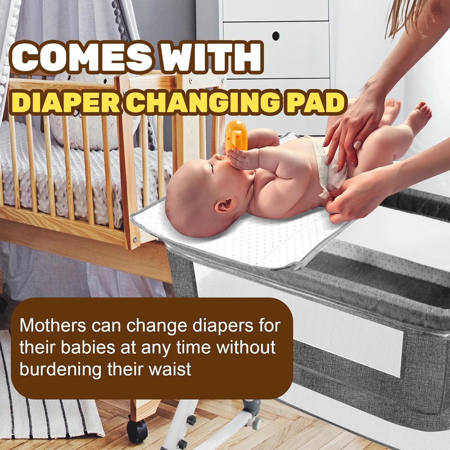 AOBOTE Baby Bassinet,Foldable Newborn Crib with Mosquito Net and Wanxiang Silent Wheel, Adjustable Height,Bassinet Bedside Sleeper (AB010011-1)