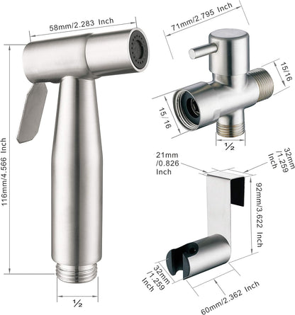 HILFA Handheld Bidet Sprayer for Toilet,Multi-function for Baby Cloth Diaper Sprayer, Shattaf Sprayer, Pets Shower -Quality 304 Stainless Steel Material,Brushed,80ZY14-BN