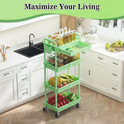 SUNALLY 3 Tier Rolling Cart with Drawer, Bathroom Storage Organizer with 2 Lockable Wheels, Multifunctional Rolling Storage Cart for Bathroom, Kitchen, Office, Craft, Makeup, Baby Essentials, White