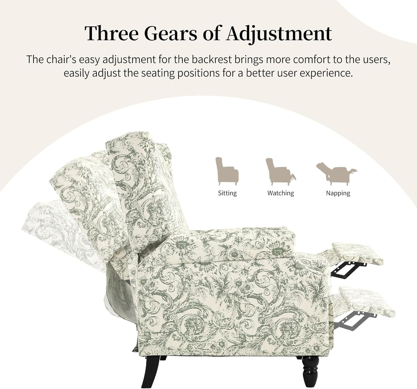 Swivel Rocker Recliner Chair, Manual Nursery Glider Recliner, Floral Fabric Wingback Accent Chair with Adjustable Backrest & Footrest for Small Spaces Living Room Bedroom (Plants Floral, Set of 1)