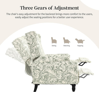 Swivel Rocker Recliner Chair, Manual Nursery Glider Recliner, Floral Fabric Wingback Accent Chair with Adjustable Backrest & Footrest for Small Spaces Living Room Bedroom (Plants Floral, Set of 1)