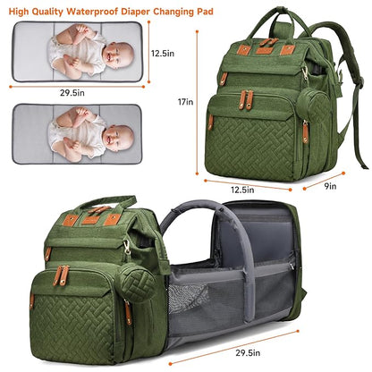 Baby Diaper Bags with Changing Station Multifunctional Waterproof Diaper Bag Backpack Travel Baby Bag with Changing Pad, Pacifier Case,Baby Essentials(Army Green)