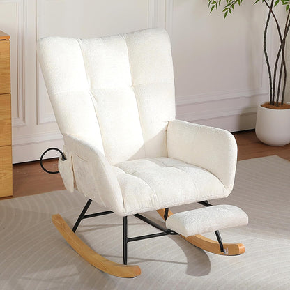 Rocking Chair Nursery with Airbag, Comfy Modern Nursery Rocking Reading Chair indoor with Footrest, Cozy Upholstered Glider Rocker Chairs for Living Room Bedroom Offices(Chenille, Dark Grey)