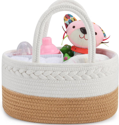 ABenkle Baby Diaper Caddy, Nursery Storage Bin and Car Organizer for Diapers and Baby Wipes, Cotton Rope Diaper Basket Caddy, Changing Table Diaper Storage Caddy