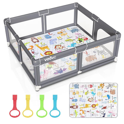 Premium Baby Playpen with Mat, 71x60 Inches Extra Large Playpen for Babies and Toddlers, Indoor & Outdoor Activity Center, Safety Baby Play Pen with Gate Prints