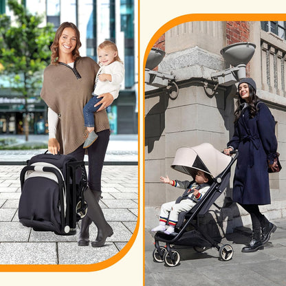 Lightweight Baby Stroller, Compact One-Hand Fold Travel Stroller Airplane Friendly, Reclining Infant Stroller with 5-Point Harness & Adjustable Canopy, All-Terrain Stroller for Toddlers 6-36 Months