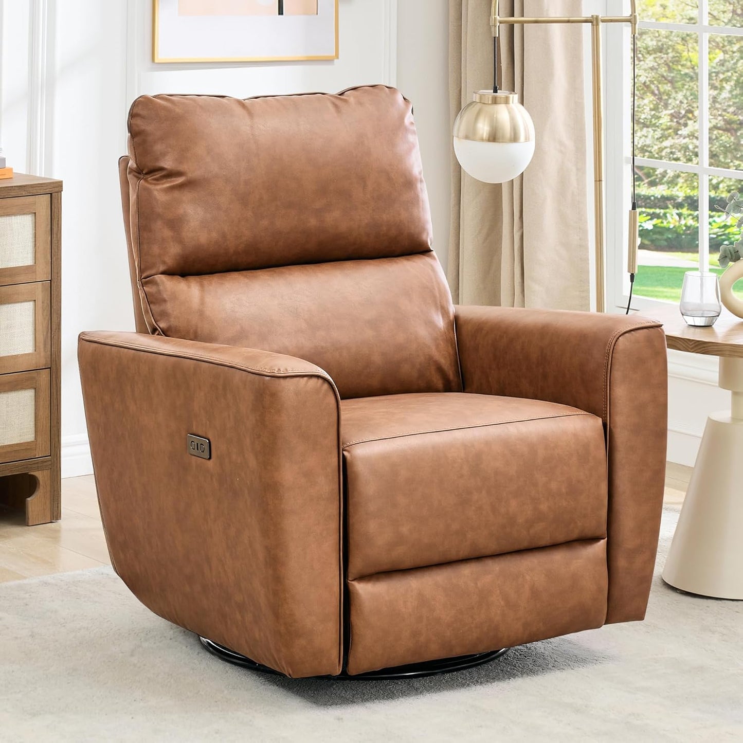 IDEALHOUSE Swivel Rocking Nursery Recliner Chair Rocker Recliner Glider Deep Seat PU Leather Sofa Chair with high Backrest for Nursery, Living Room, Bedroom & Home Movie Theater (Chocolate)