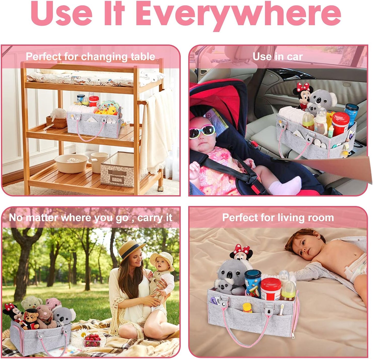Baby Diaper Caddy Organizer for Boy or Girl Large Nursery Storage Bin Basket Portable Holder Tote Bag for Changing Table and Car Baby Shower Gifts Newborn Essentials Stuff Registry Must Haves Item
