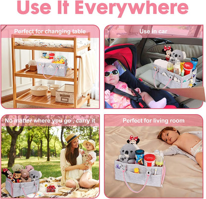 Baby Diaper Caddy Organizer for Boy or Girl Large Nursery Storage Bin Basket Portable Holder Tote Bag for Changing Table and Car Baby Shower Gifts Newborn Essentials Stuff Registry Must Haves Item