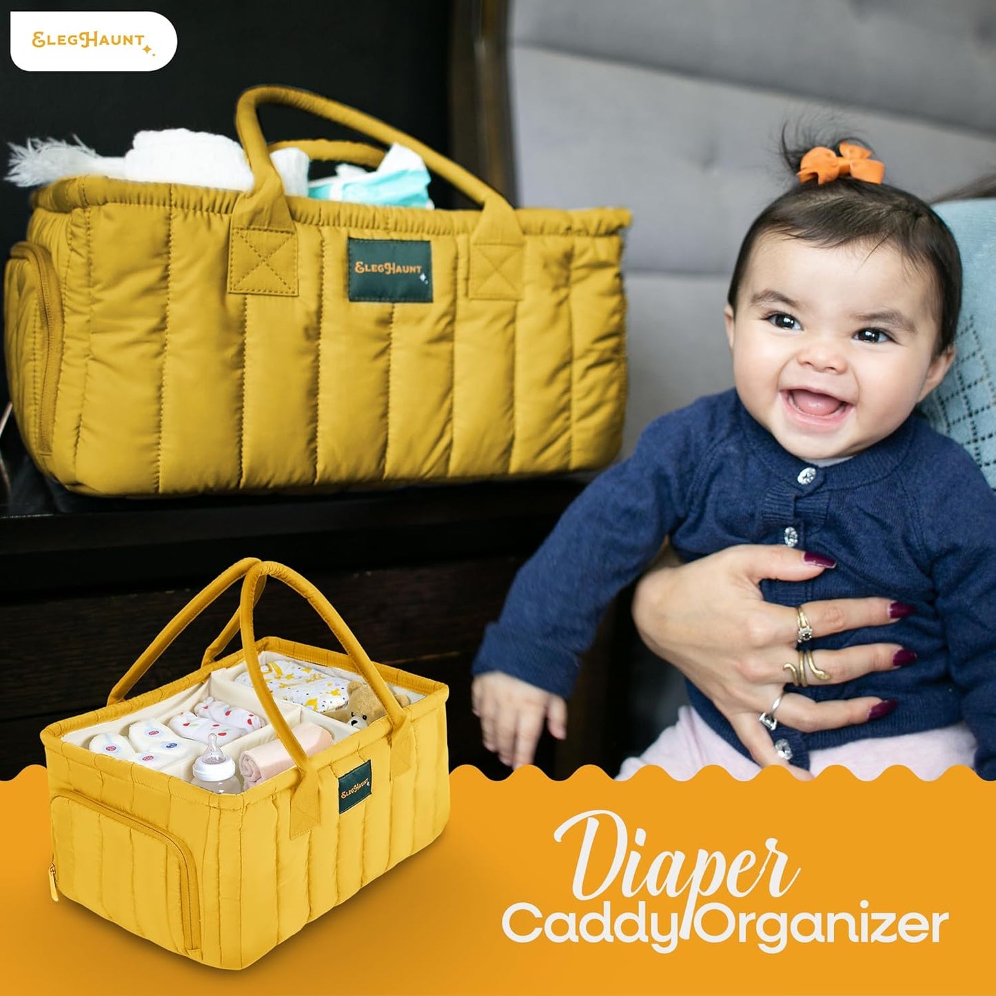 Large Diaper Caddy Organizer with Handle Neutral Boy Girl – Baby Basket for Nursery, Car, Changing Table – Portable Baby Storage with Compartments – Perfect for New Parents and Baby Shower Gifts