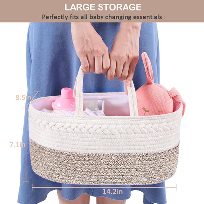 ABenkle Baby Diaper Caddy, Nursery Storage Bin and Car Organizer for Diapers and Baby Wipes, Cotton Rope Diaper Basket Caddy, Changing Table Diaper Storage Caddy